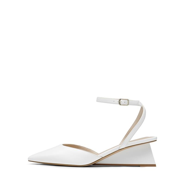 Pointed Toe Chunky Low Heel Pumps - WHITE - 2